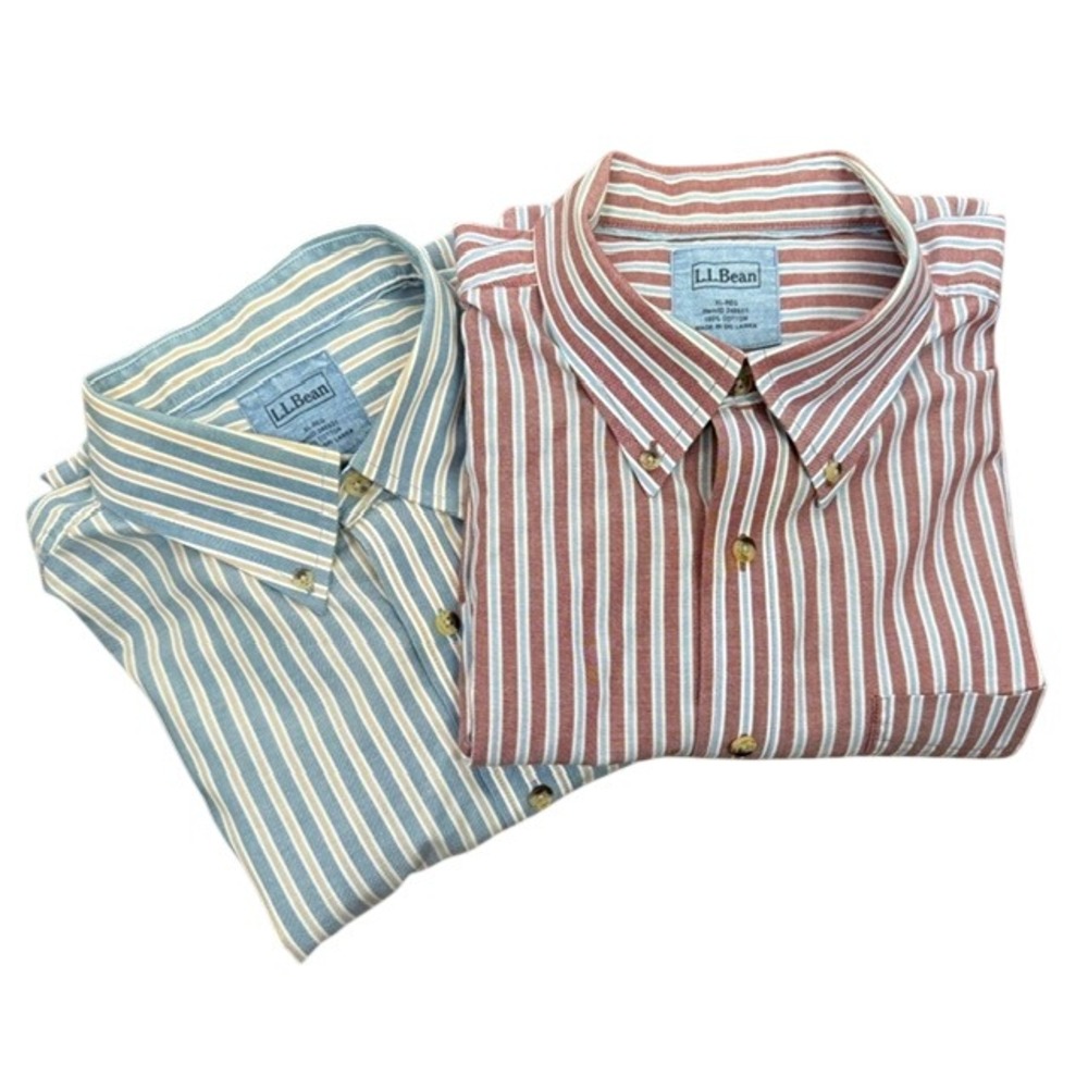 LL Bean Wrinkle Free Button Down Shirt Bundle 2 Pack Striped Blue Red XL-Reg